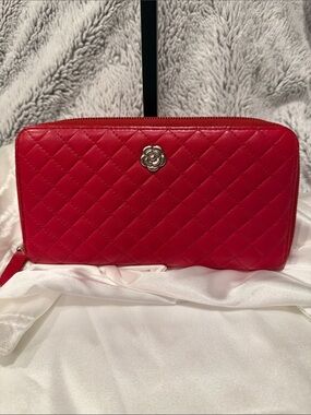 Chanel Camellia Quilted Matelasse Lambskin Zip Around Long Wallet